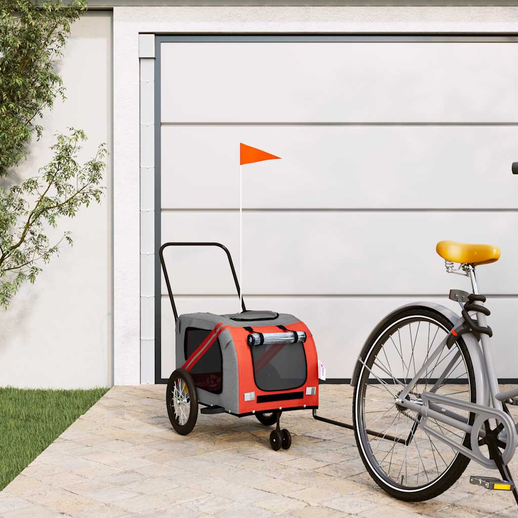 VidaXL remorque à vélo pour animaux de compagnie, tissu oxford orange et gris et fer