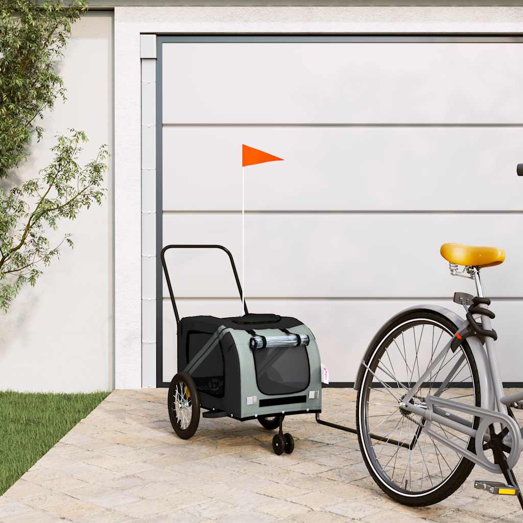 VidaXL remorque vélo pour animaux de compagnie tissu oxford gris et noir et fer