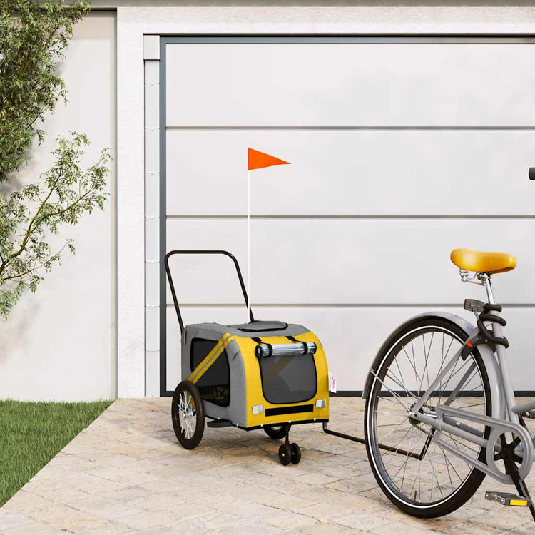 VidaXL remorque à vélo pour animaux de compagnie, tissu oxford jaune et gris et fer