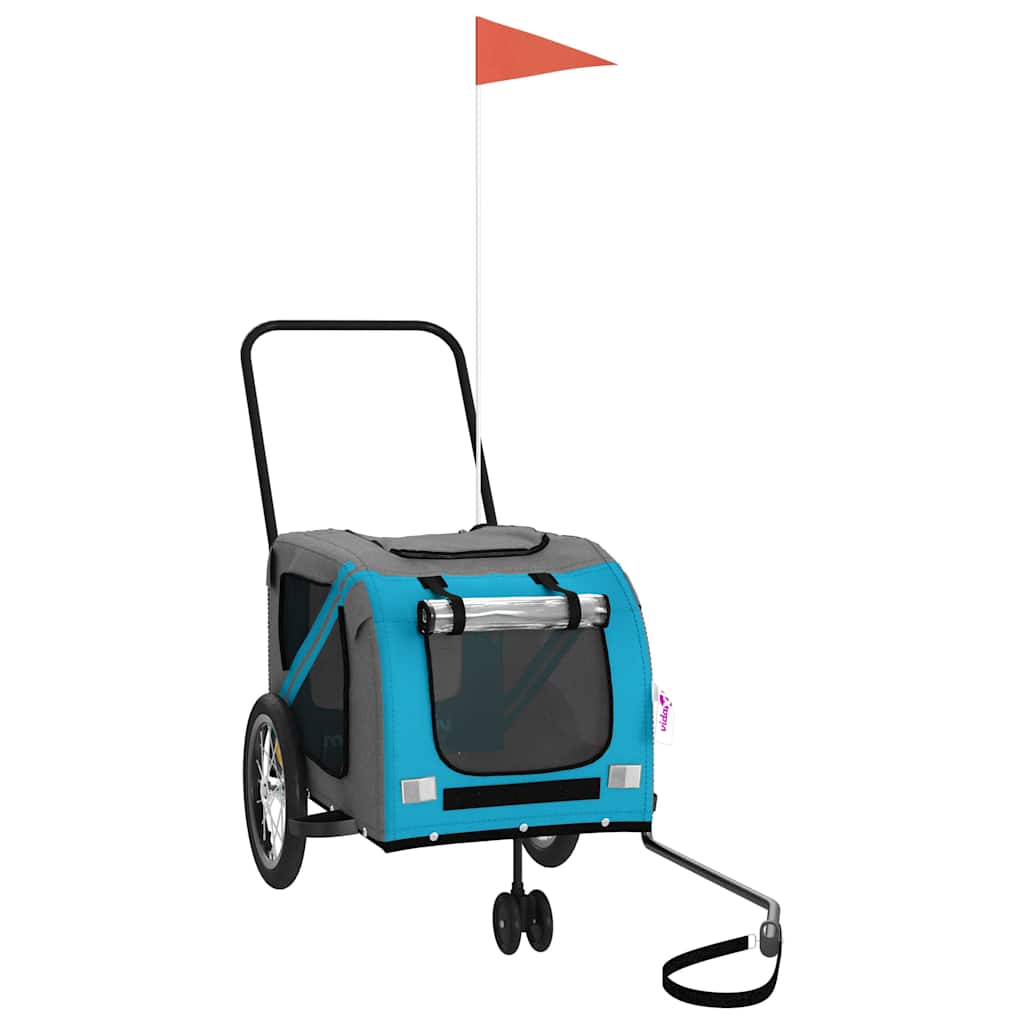 VidaXL remorque à vélo pour animaux de compagnie, tissu oxford bleu et gris et fer