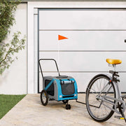 VidaXL remorque à vélo pour animaux de compagnie, tissu oxford bleu et gris et fer - afbeelding 1