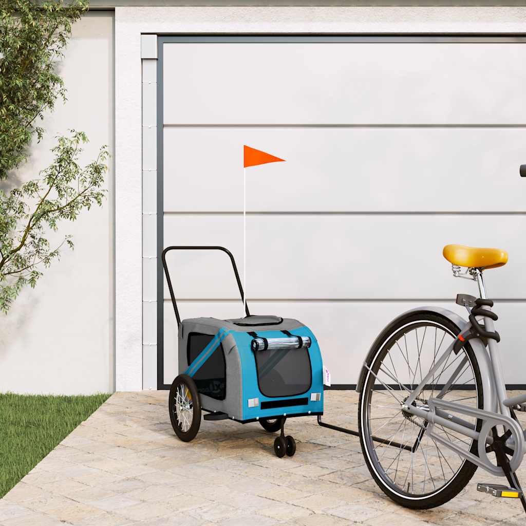 VidaXL remorque à vélo pour animaux de compagnie, tissu oxford bleu et gris et fer