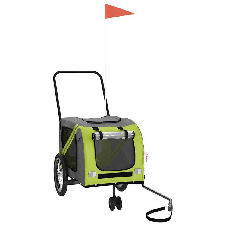 VidaXL remorque à vélo pour animaux de compagnie, tissu oxford vert et gris et fer