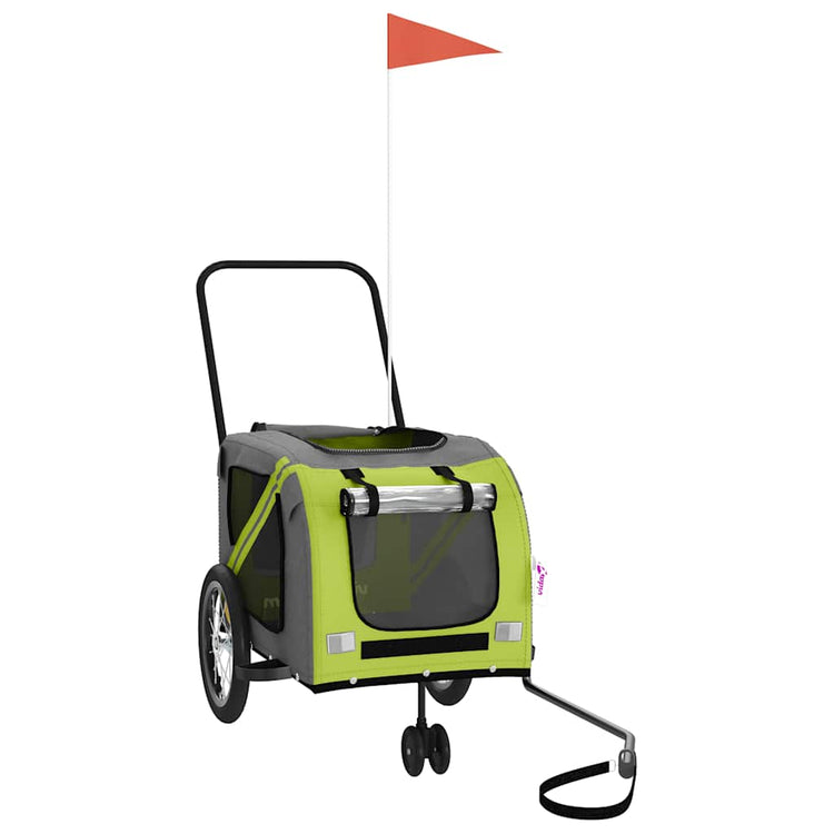 VidaXL remorque à vélo pour animaux de compagnie, tissu oxford vert et gris et fer
