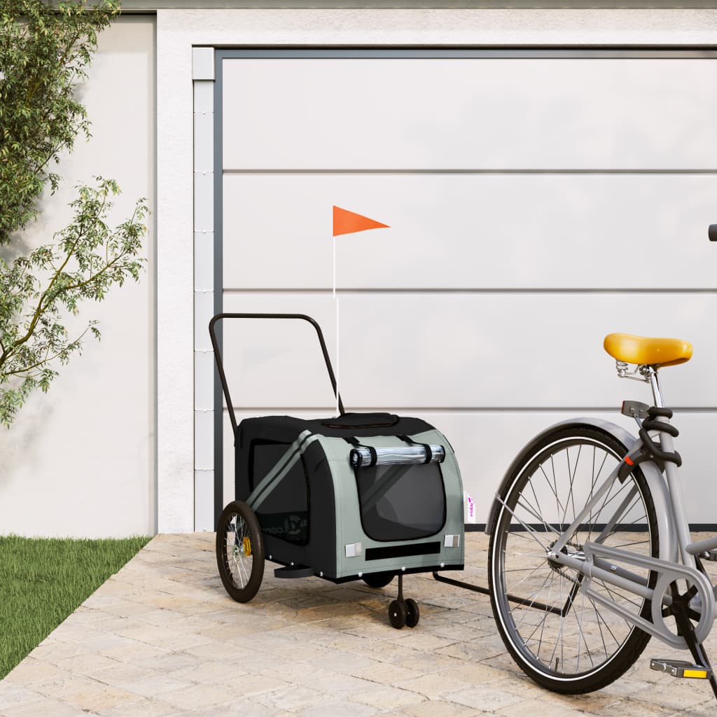 Vidaxl Dog Bike Trailer Oxford Fabric et Fer Grey and Black