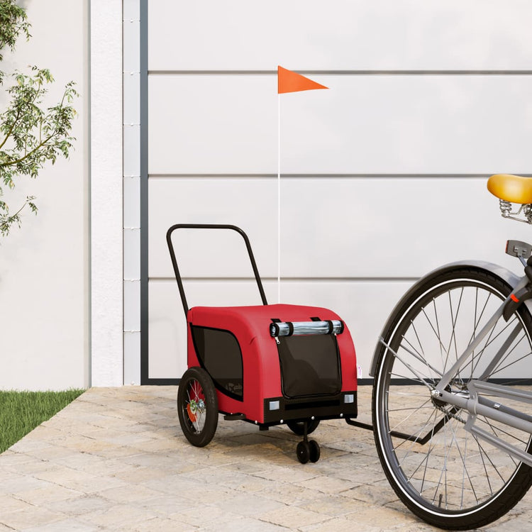 Vidaxl Dog Bike Trailer Oxford Fabric et Fer Rouge et noir