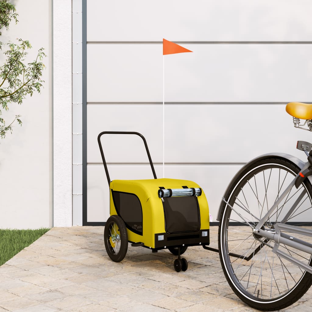Vidaxl Dog Bike Trailer Oxford Fabric et Fon Jaune et noir