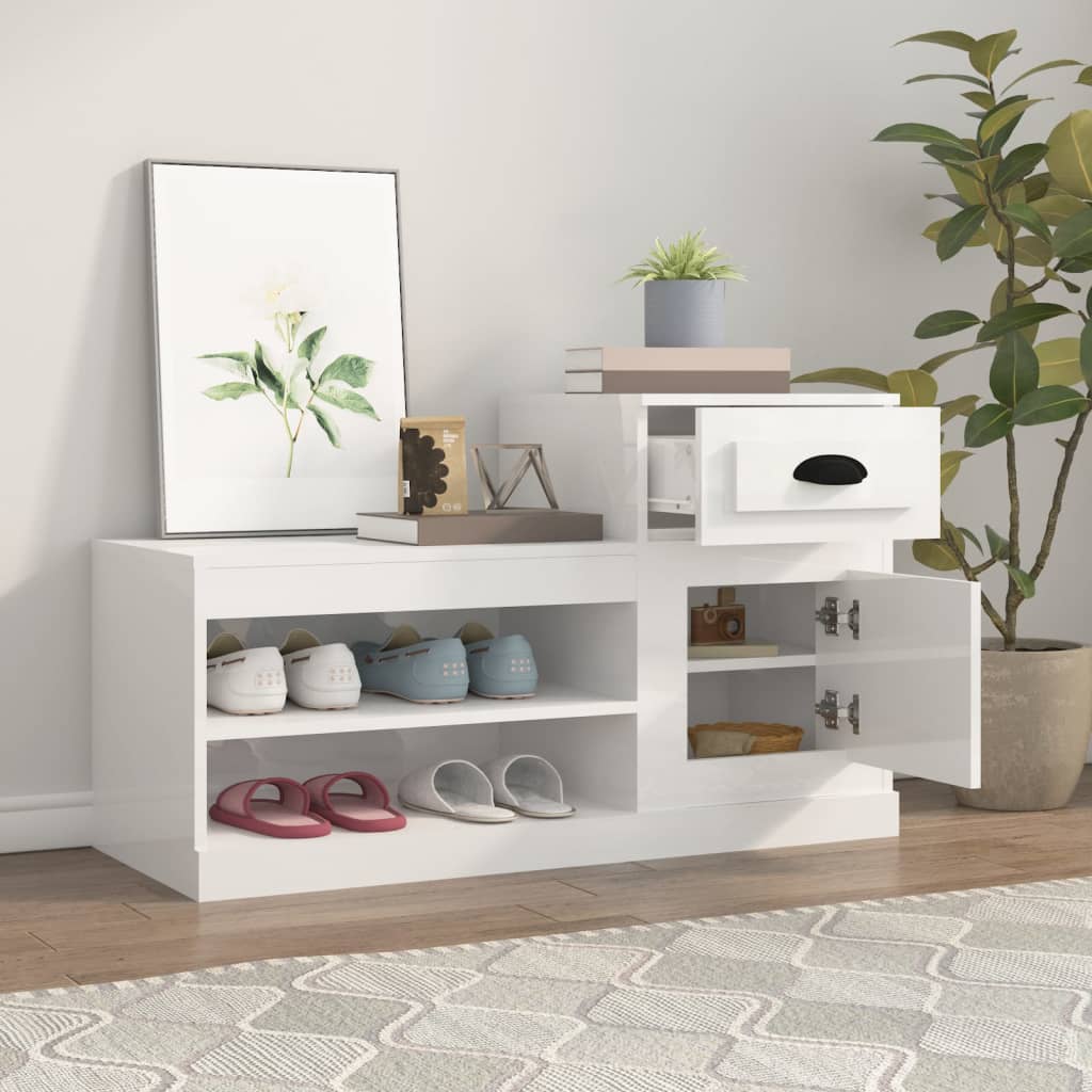 Armoire à chaussures Vidaxl 100x42x60 cm en bois de bois haute brillant blanc