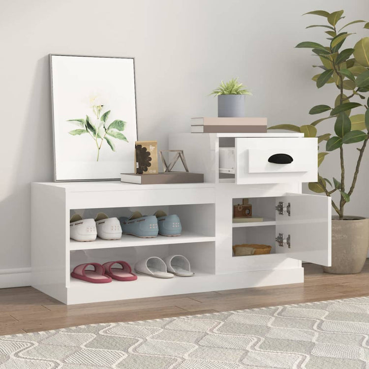 Armoire à chaussures Vidaxl 100x42x60 cm en bois de bois haute brillant blanc