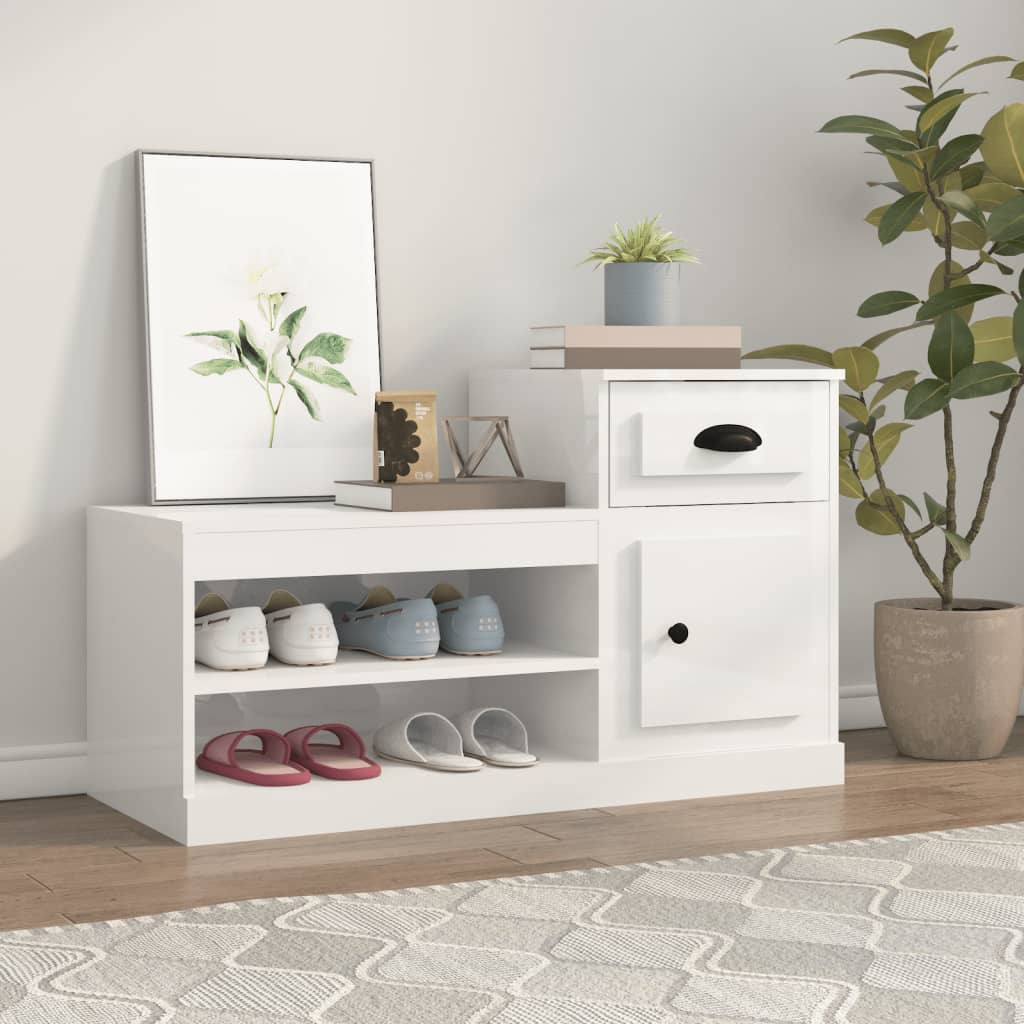 Armoire à chaussures Vidaxl 100x42x60 cm en bois de bois haute brillant blanc
