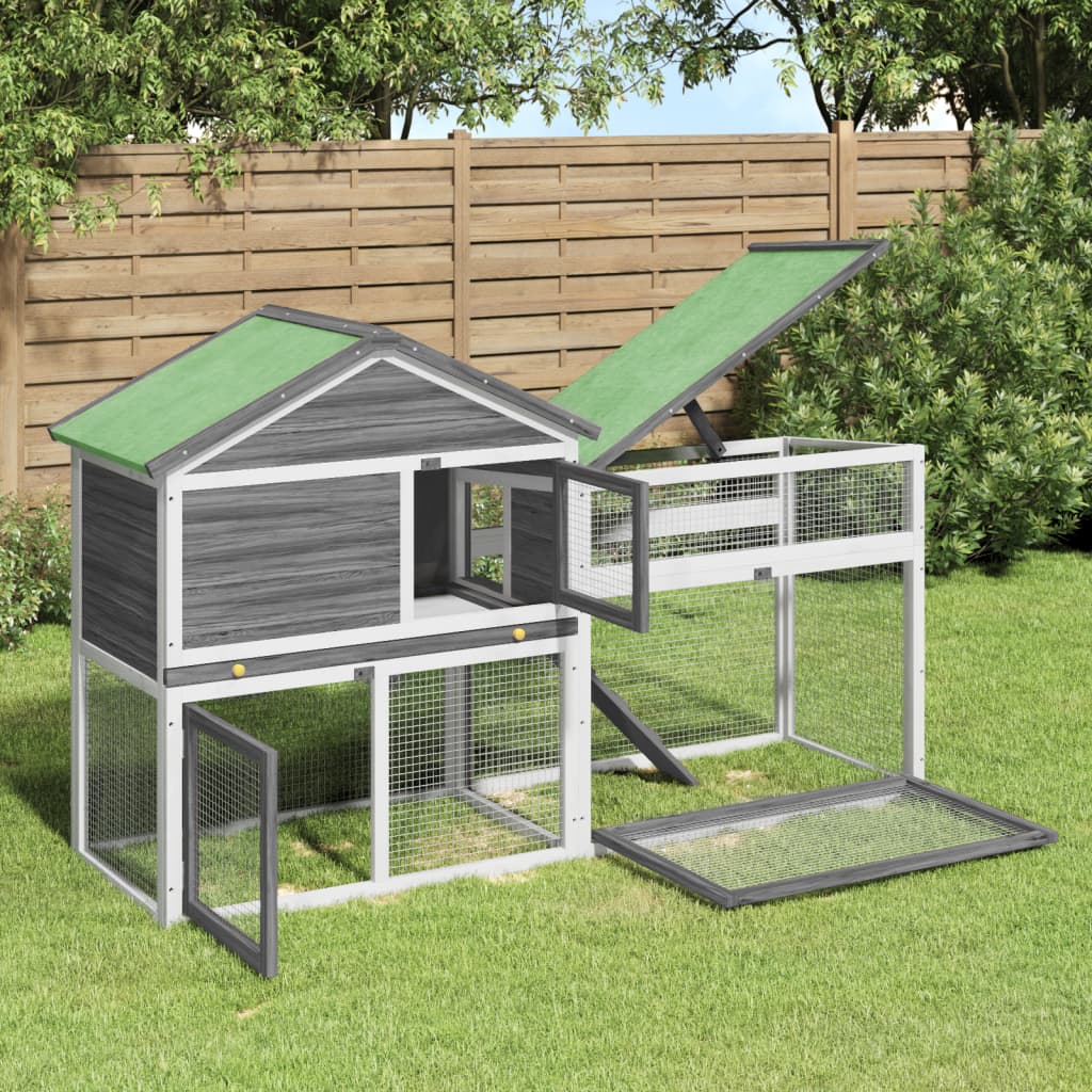 Vidaxl Rabbit Hutch 185.5x60.5x109.5 cm Gris gris de pin massif