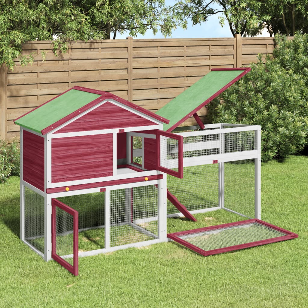 Vidaxl Rabbit Hutch 185.5x60.5x109.5 cm Pine solide rouge