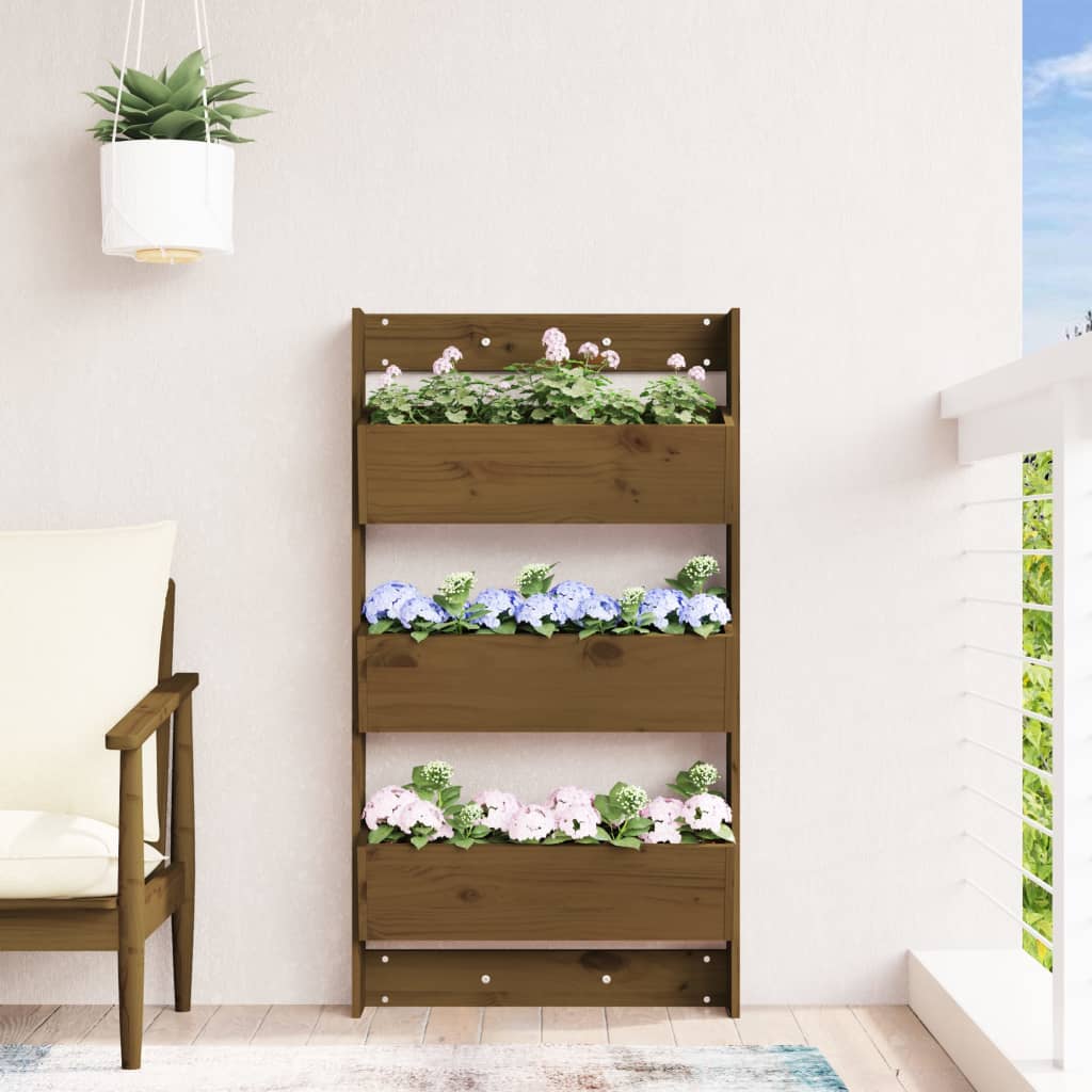 Vidaxl Planter Mur 3 couches 60x18.5x110 cm Brown de miel en bois de pin