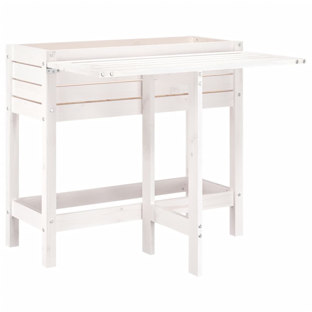 Planteur vidaxl avec table de table pliante en pin solide blanc
