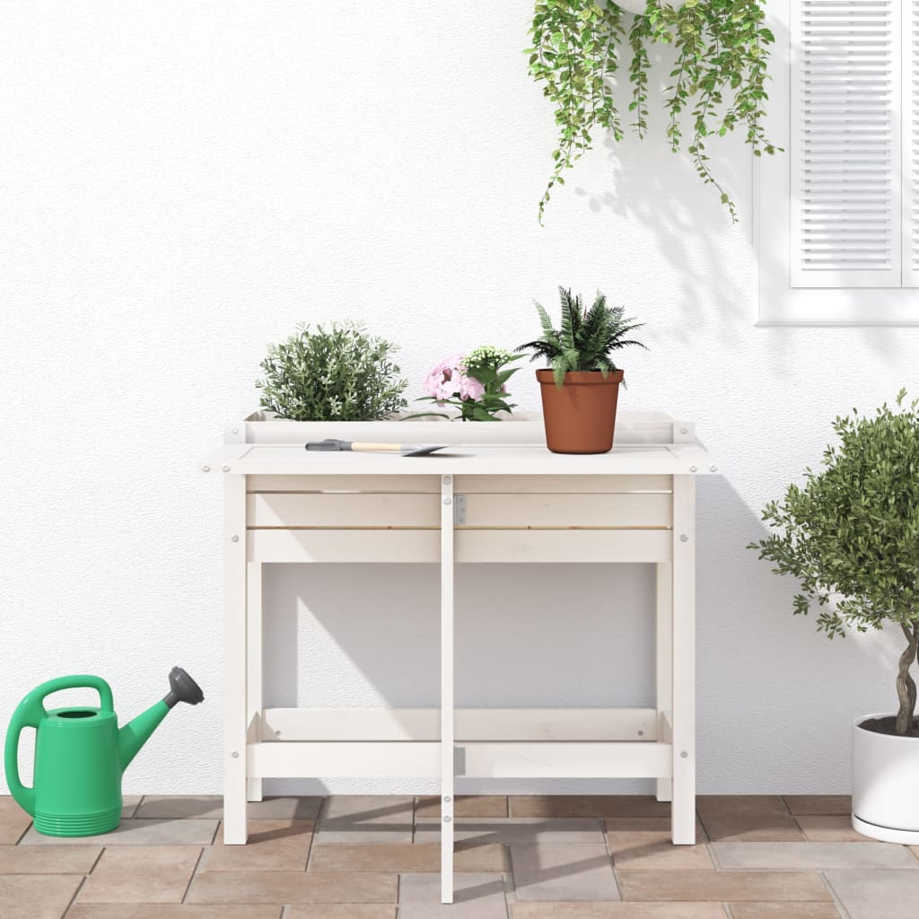Planteur vidaxl avec table de table pliante en pin solide blanc