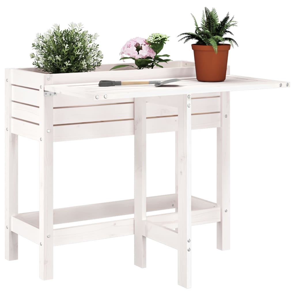 Planteur vidaxl avec table de table pliante en pin solide blanc