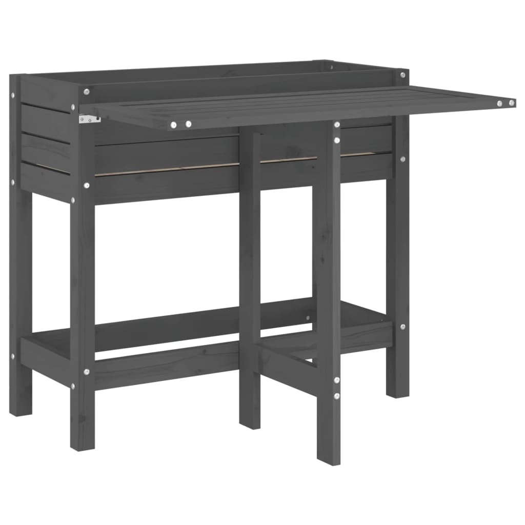 Planteur vidaxl avec table pliante en haut de pin massif gris