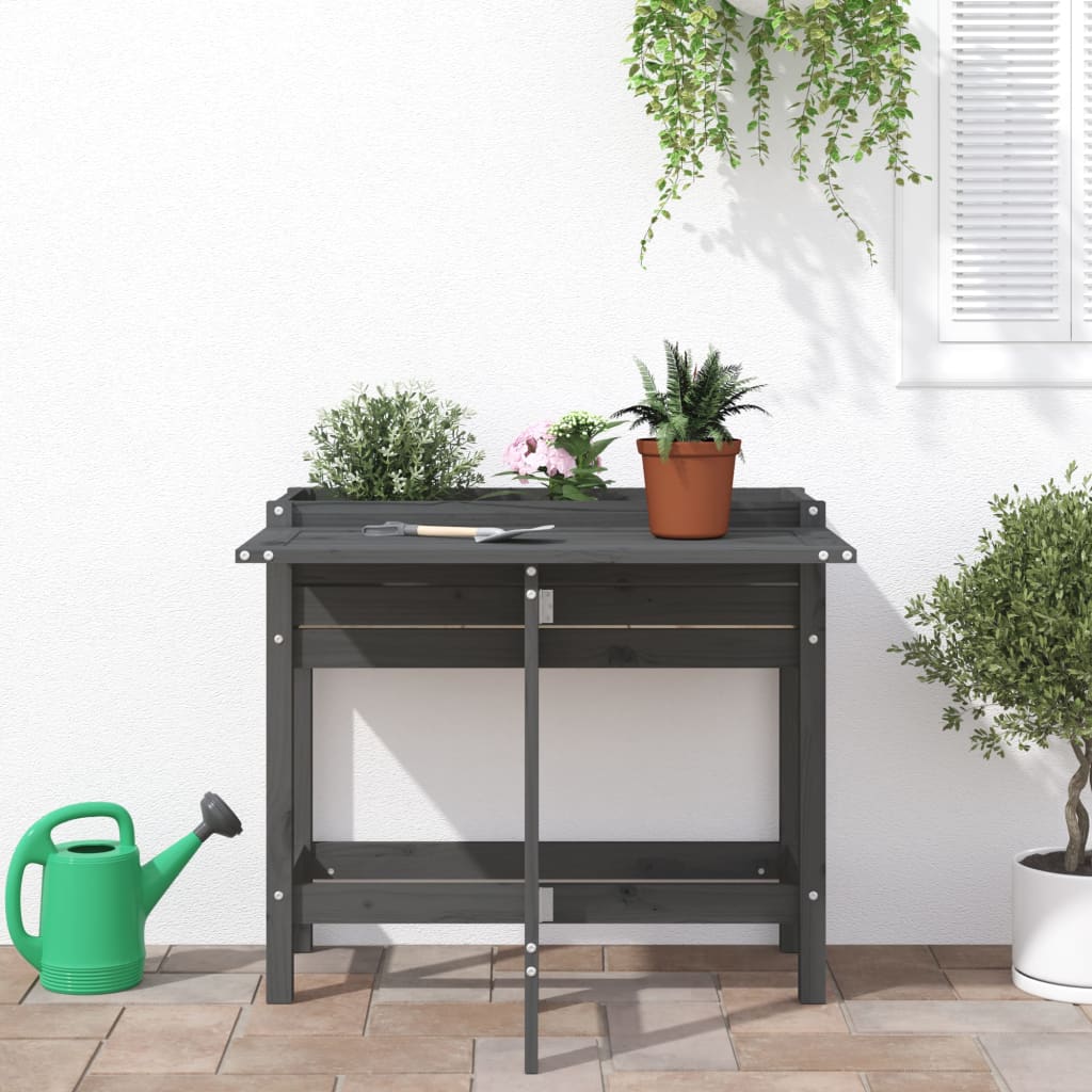 Planteur vidaxl avec table pliante en haut de pin massif gris