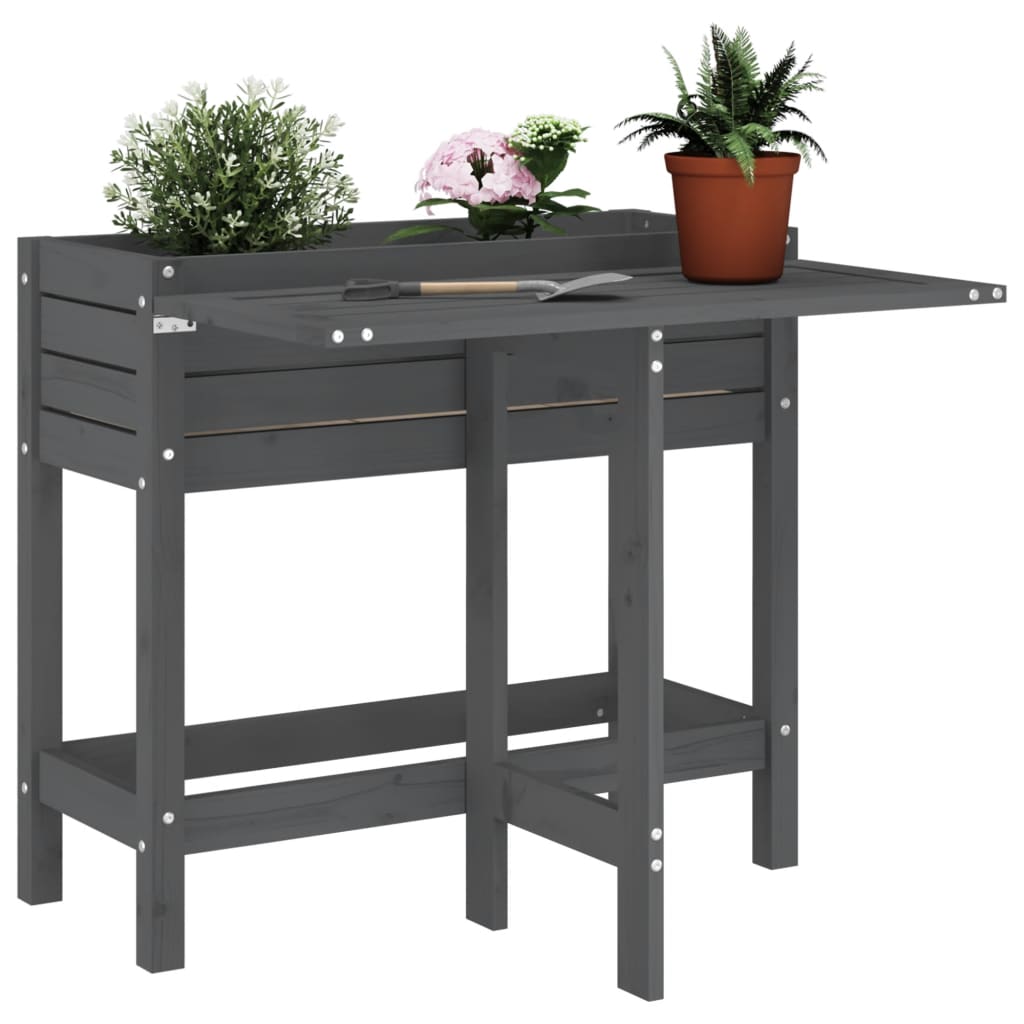 Planteur vidaxl avec table pliante en haut de pin massif gris