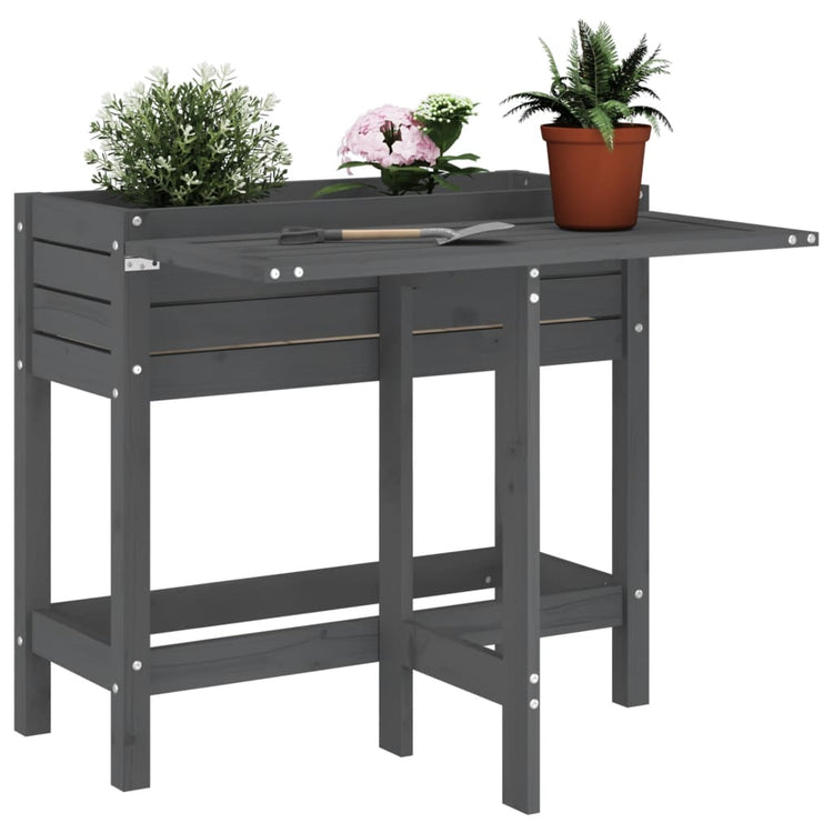 Planteur vidaxl avec table pliante en haut de pin massif gris