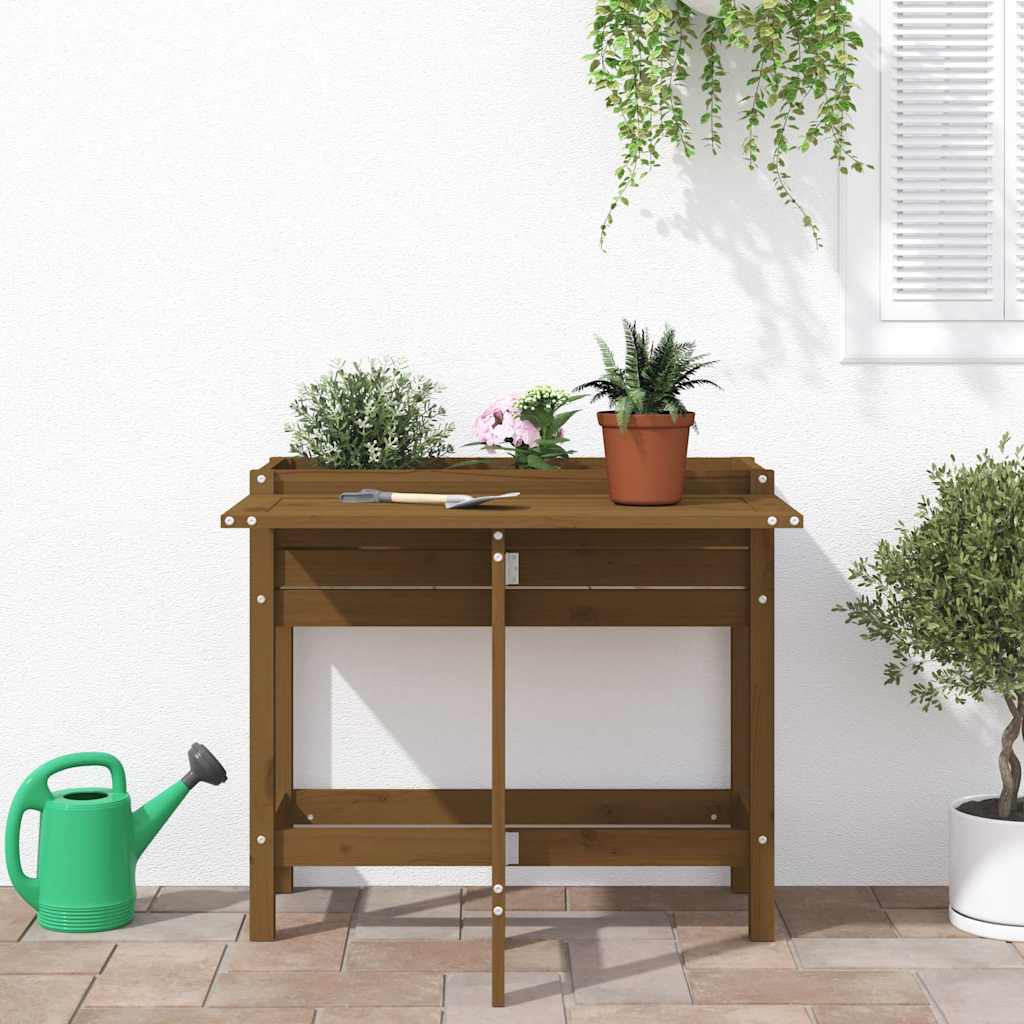 Jardinière vidaxl avec table pliante en bois de pin miel marron