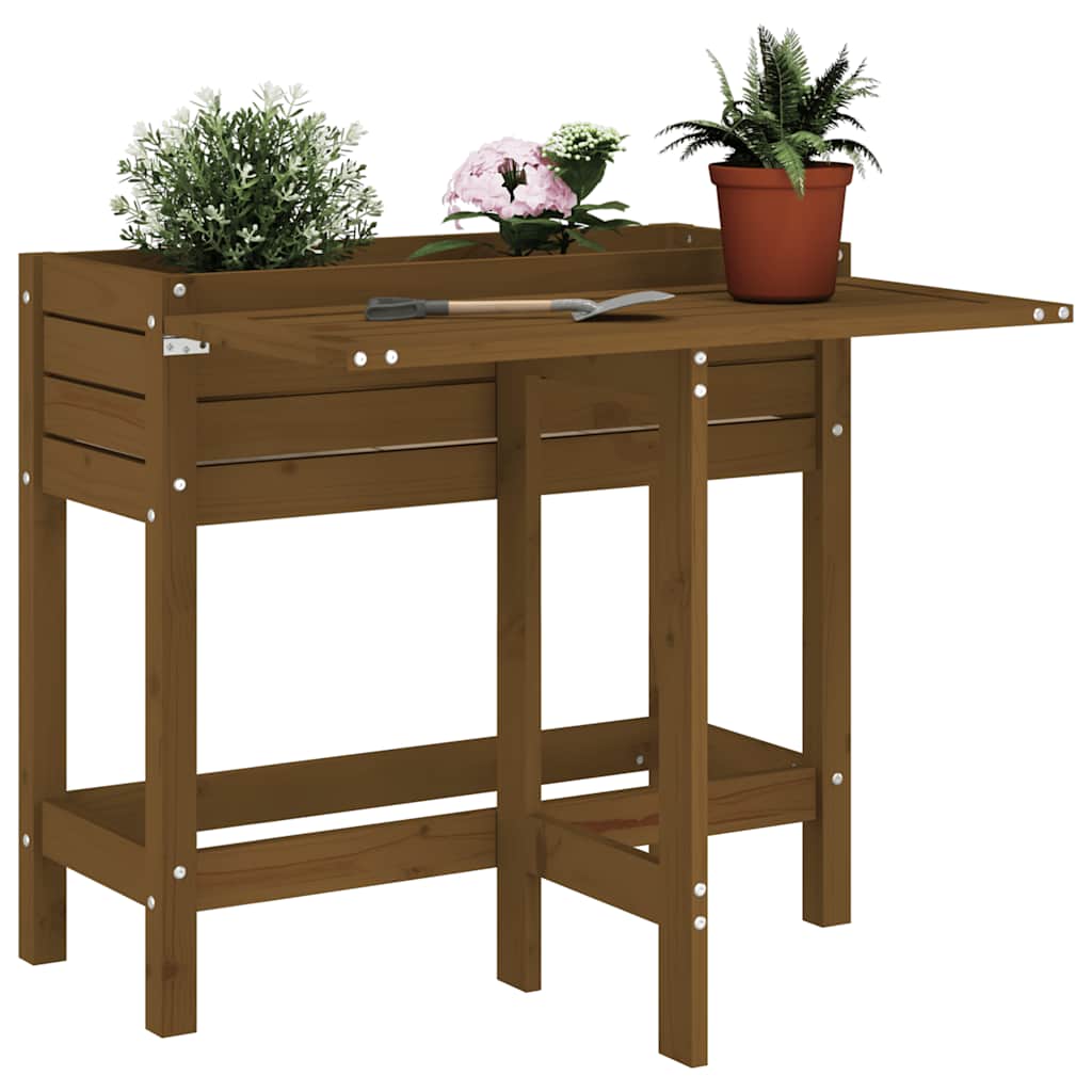 Jardinière vidaxl avec table pliante en bois de pin miel marron