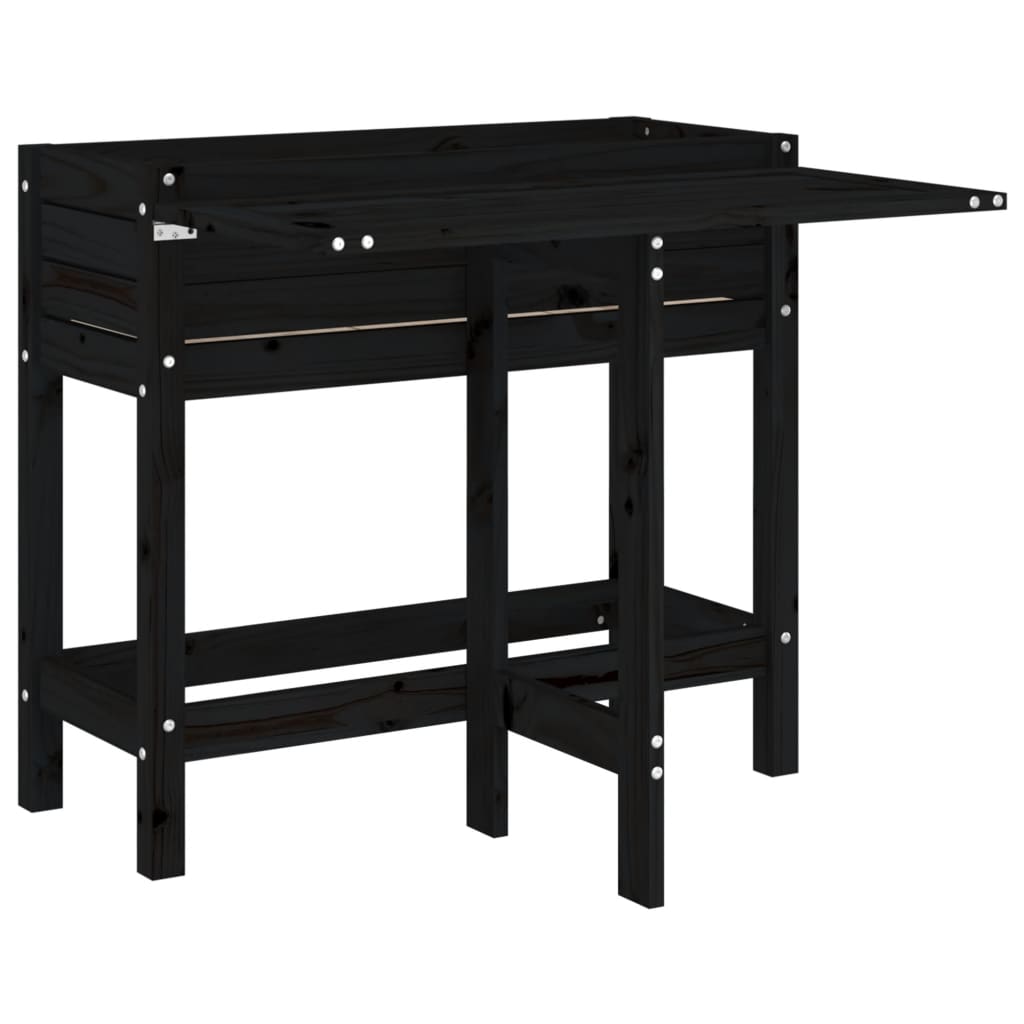 Jardinière vidaxl avec table pliante en haut de pin massif noir
