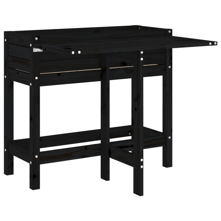 Jardinière vidaxl avec table pliante en haut de pin massif noir