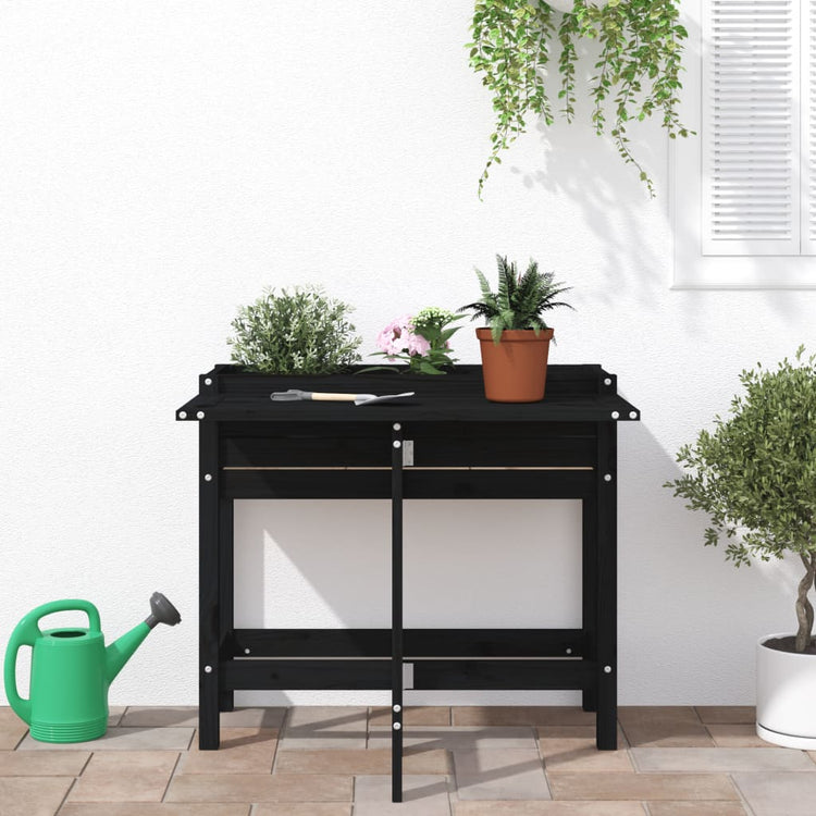 Jardinière vidaxl avec table pliante en haut de pin massif noir