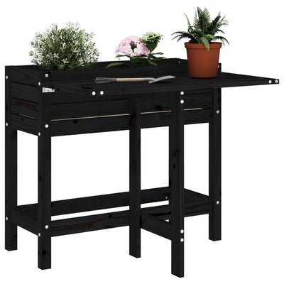 Jardinière vidaxl avec table pliante en haut de pin massif noir