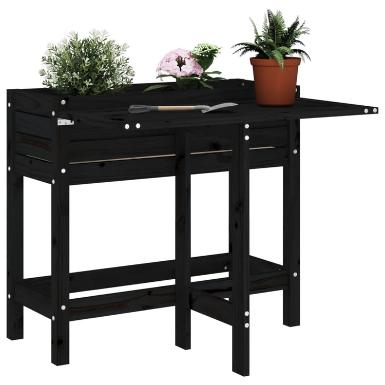 Jardinière vidaxl avec table pliante en haut de pin massif noir
