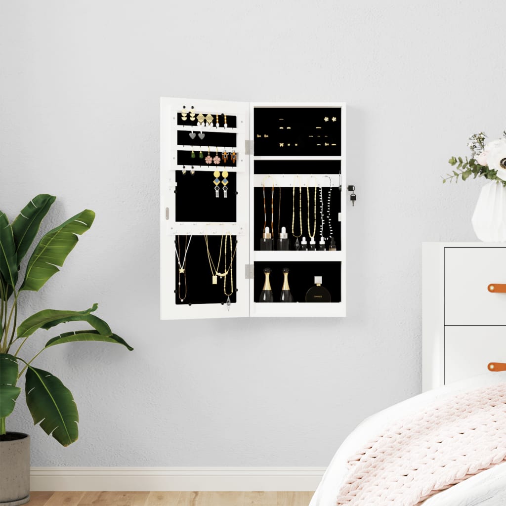 Vidaxl Jewelry Armoire avec mur de miroir - 30x8,5x67 cm blanc