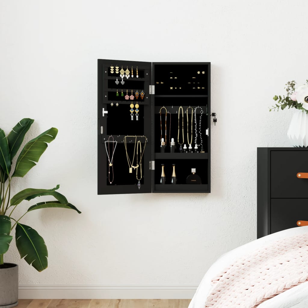 Vidaxl Jewelry Armoire avec mur de miroir - 30x8,5x67 cm noir
