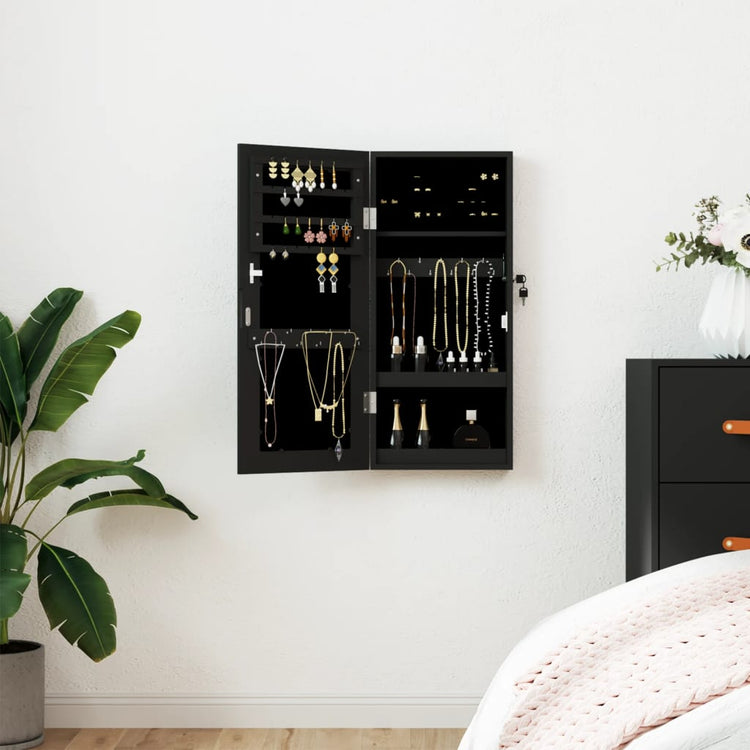 Vidaxl Jewelry Armoire avec mur de miroir - 30x8,5x67 cm noir