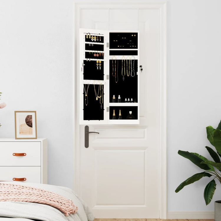 Vidaxl Jewelry Armoire avec mur de miroir - 30x8,5x90 cm en blanc
