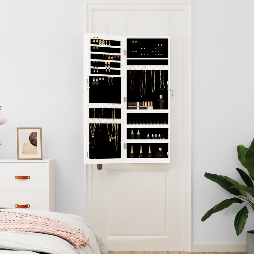 Vidaxl Jewelry Armoire avec mur de miroir monté 37,5x10x106 cm blanc