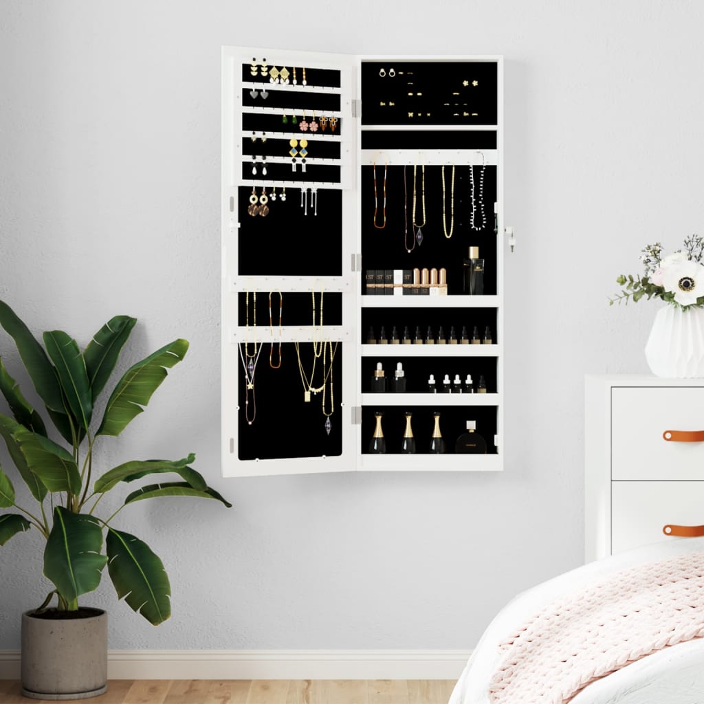 Vidaxl Jewelry Armoire avec mur de miroir monté 37,5x10x106 cm blanc