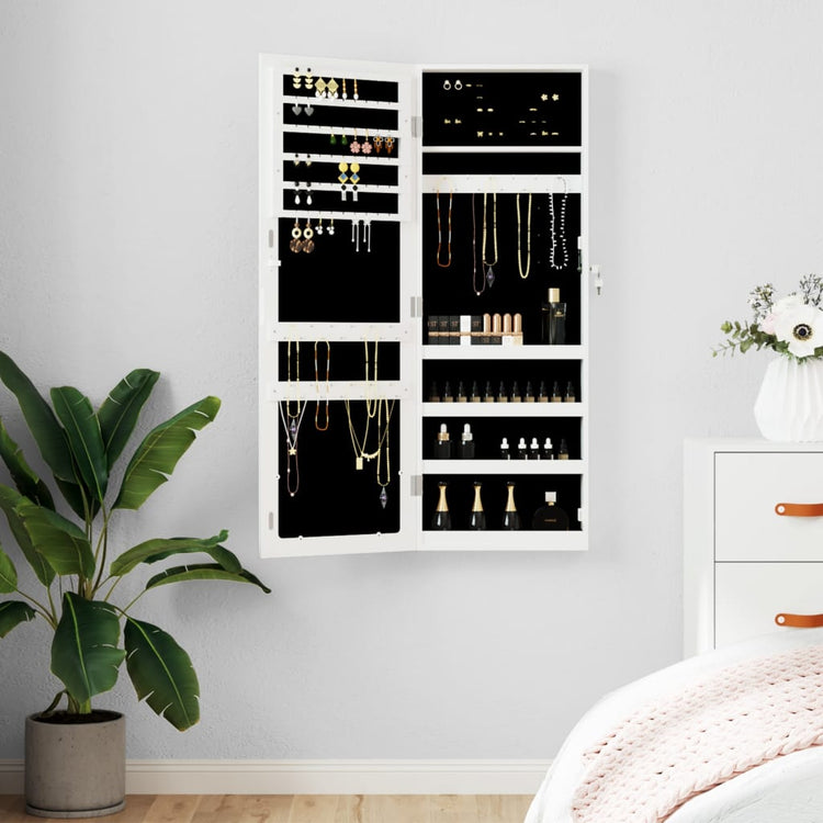 Vidaxl Jewelry Armoire avec mur de miroir monté 37,5x10x106 cm blanc