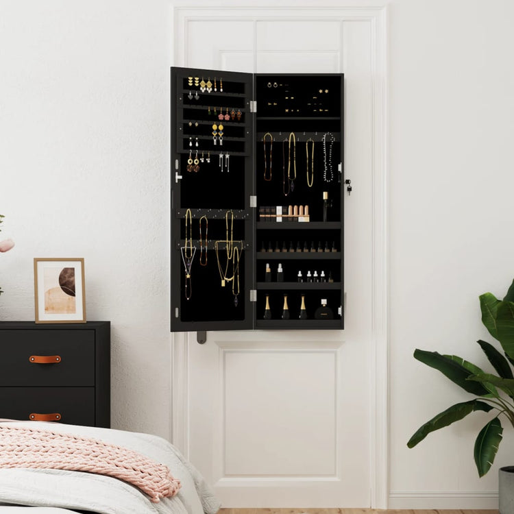 Vidaxl Jewelry Armoire avec mur de miroir - 37,5x10x106 cm noir