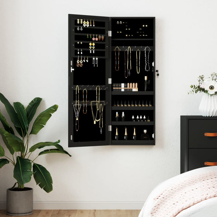 Vidaxl Jewelry Armoire avec mur de miroir - 37,5x10x106 cm noir