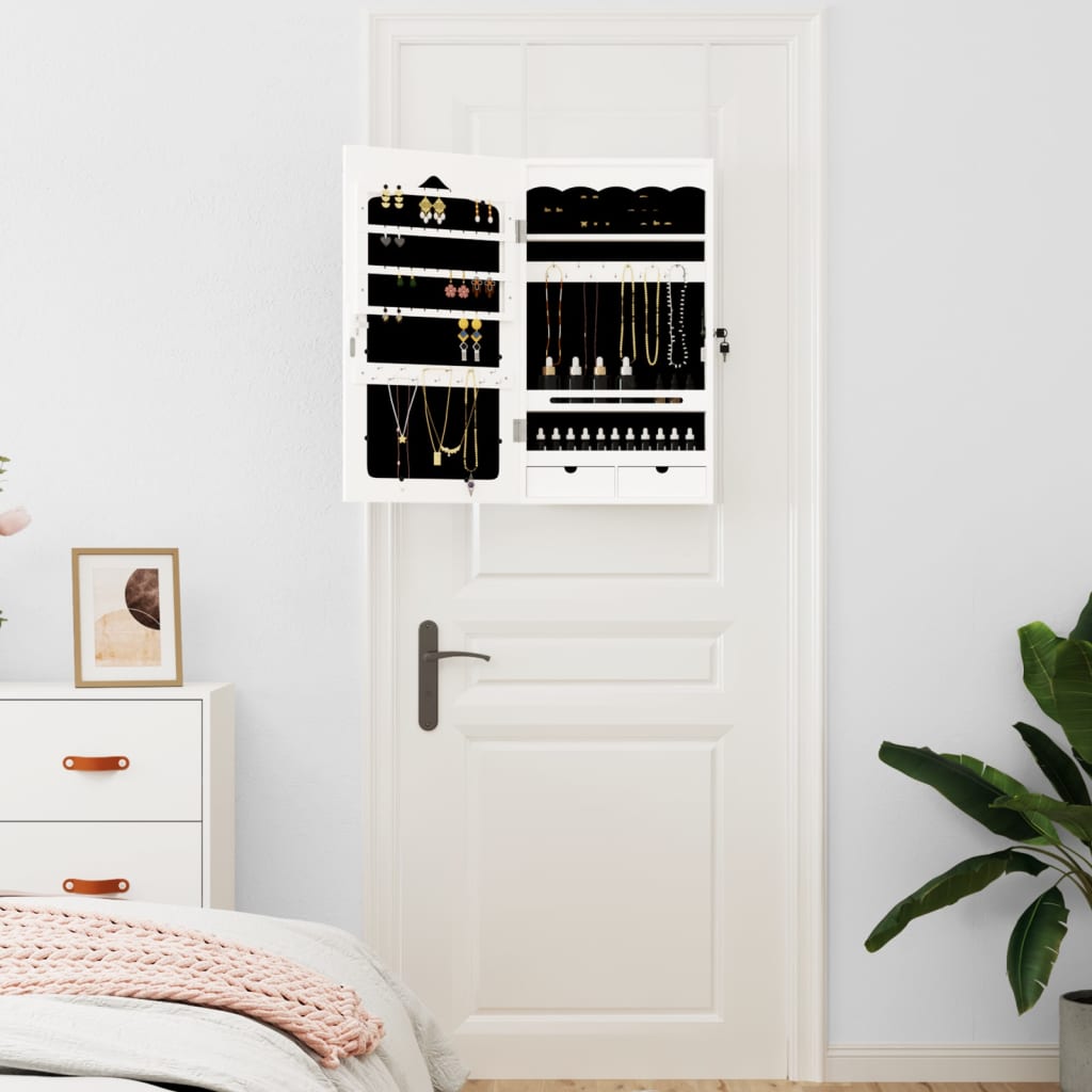 Vidaxl Jewelry Armoire avec mur de miroir - Moule 37,5x10x67 cm blanc