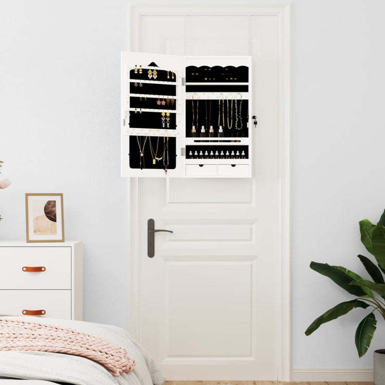 Vidaxl Jewelry Armoire avec mur de miroir - Moule 37,5x10x67 cm blanc