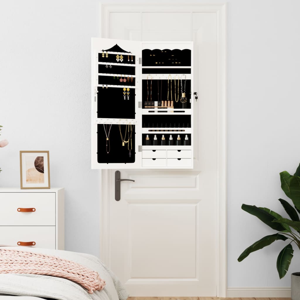 Vidaxl Jewelry Armoire avec mur de miroir - 37,5x10x90 cm blanc