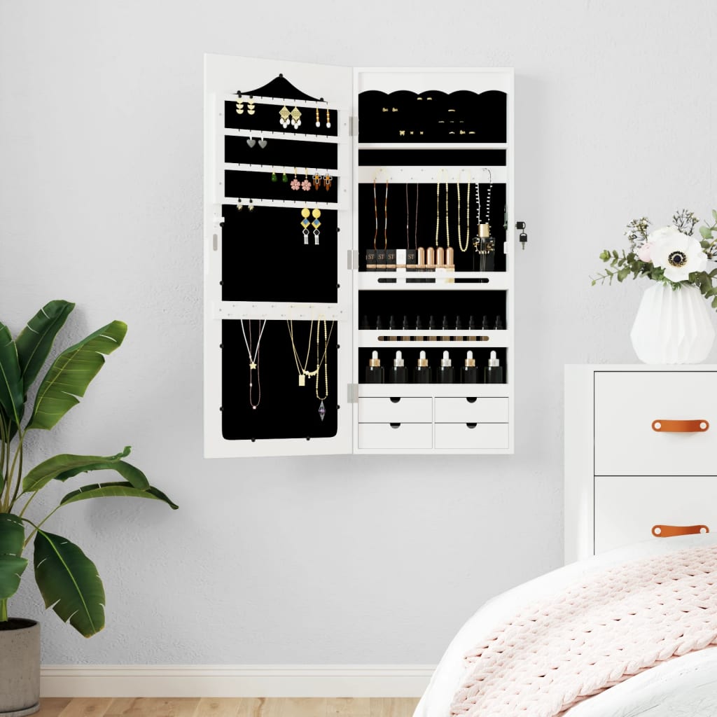 Vidaxl Jewelry Armoire avec mur de miroir - 37,5x10x90 cm blanc