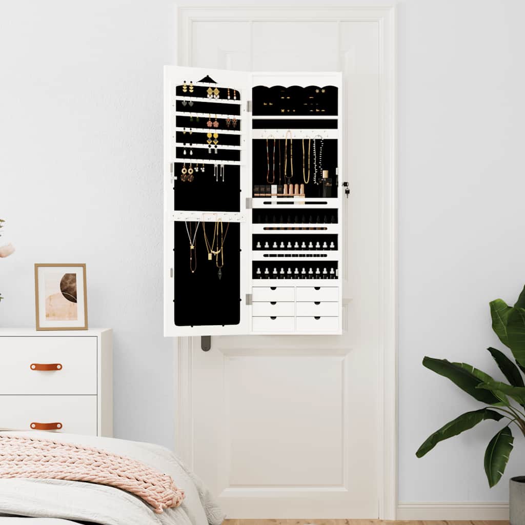 Vidaxl Jewelry Armoire avec mur de miroir monté 37,5x10x106 cm blanc