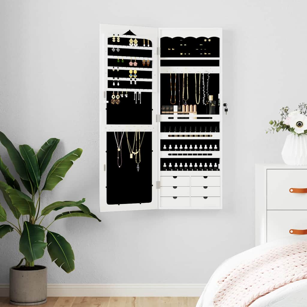 Vidaxl Jewelry Armoire avec mur de miroir monté 37,5x10x106 cm blanc