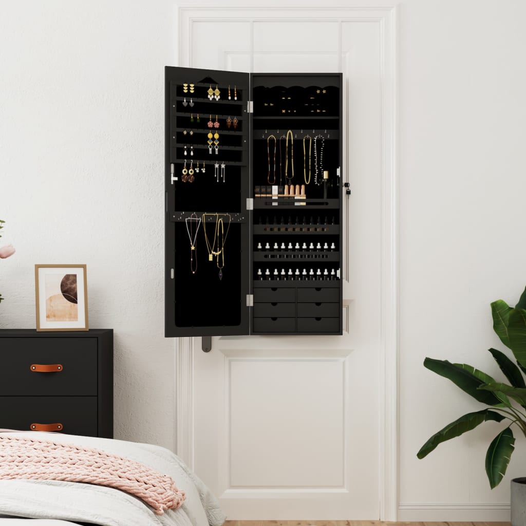 Vidaxl Jewelry Armoire avec mur de miroir - 37,5x10x106 cm noir