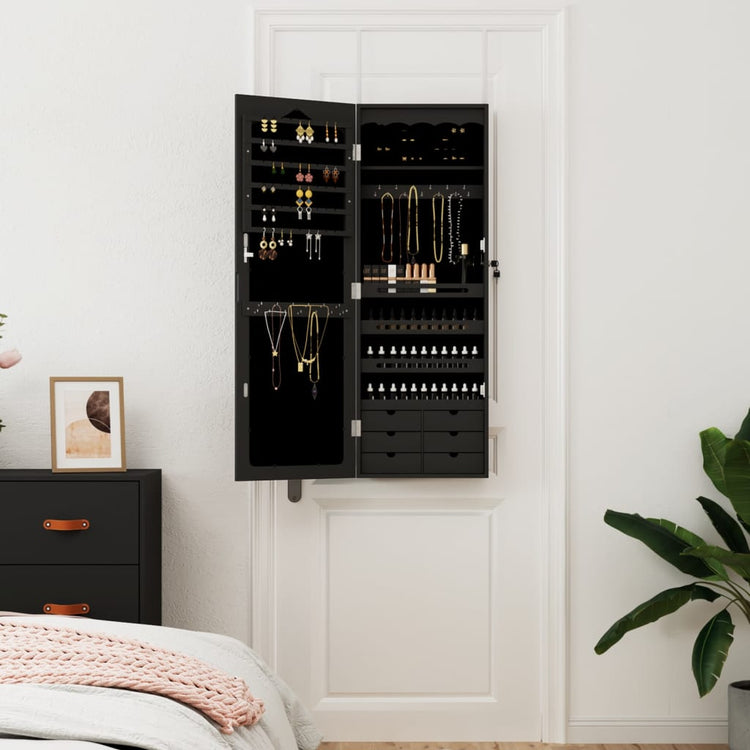 Vidaxl Jewelry Armoire avec mur de miroir - 37,5x10x106 cm noir