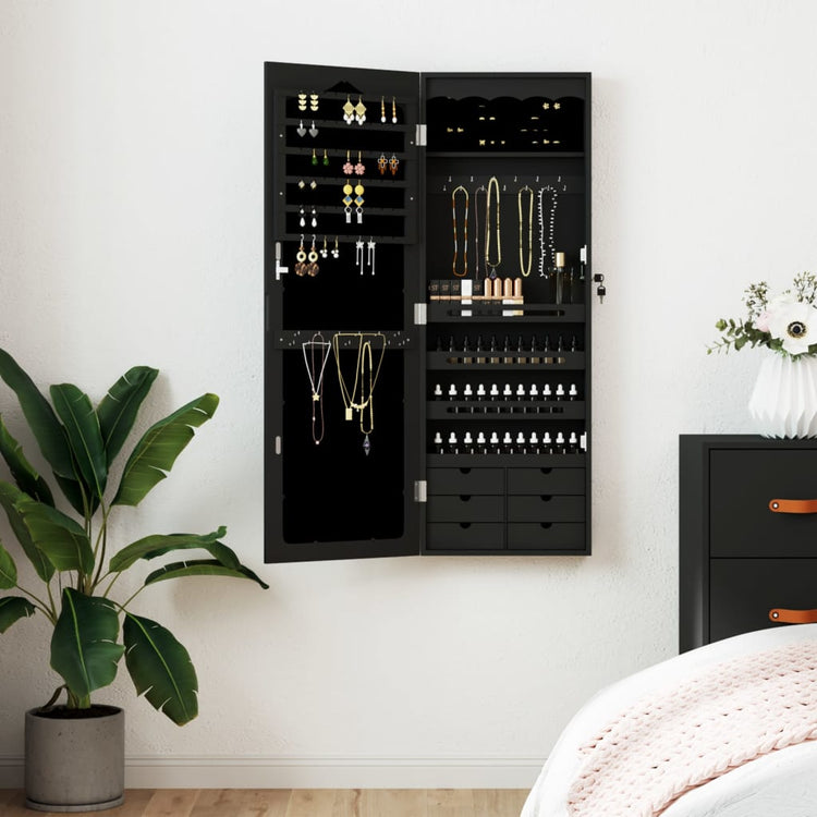Vidaxl Jewelry Armoire avec mur de miroir - 37,5x10x106 cm noir