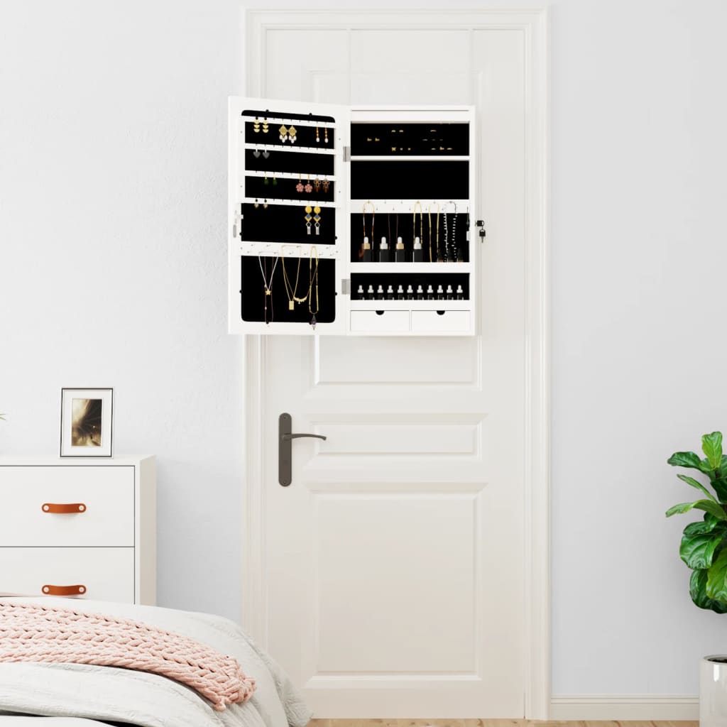 Vidaxl Jewelry Armoire avec miroir et mur à LED - blanc moulu blanc